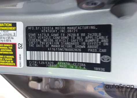 2022 Toyota Camry Se from USA, damaged, VIN 4T1G11AK7NU002826